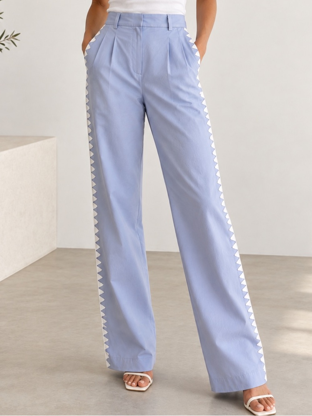 Anthropologie’s Mon Renn Australia Light Blue Wide Leg Pant with Side Design